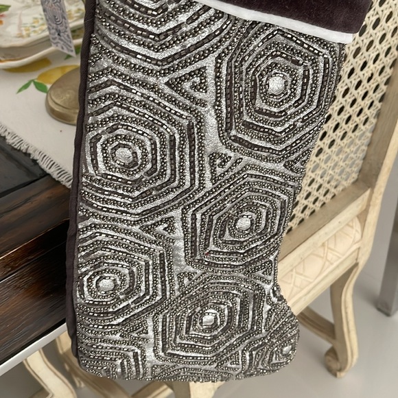 Peace & Joy Brown "Velvet" & Beaded Copper & Silver Christmas Stocking - Picture 4 of 6